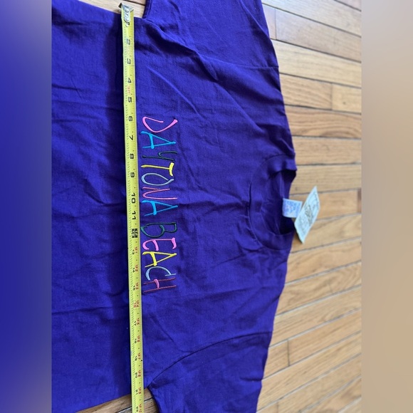 vintage jerzees Daytona Beach t-shirt Women’s Large USA Made Purple Embroidered - Picture 7 of 7